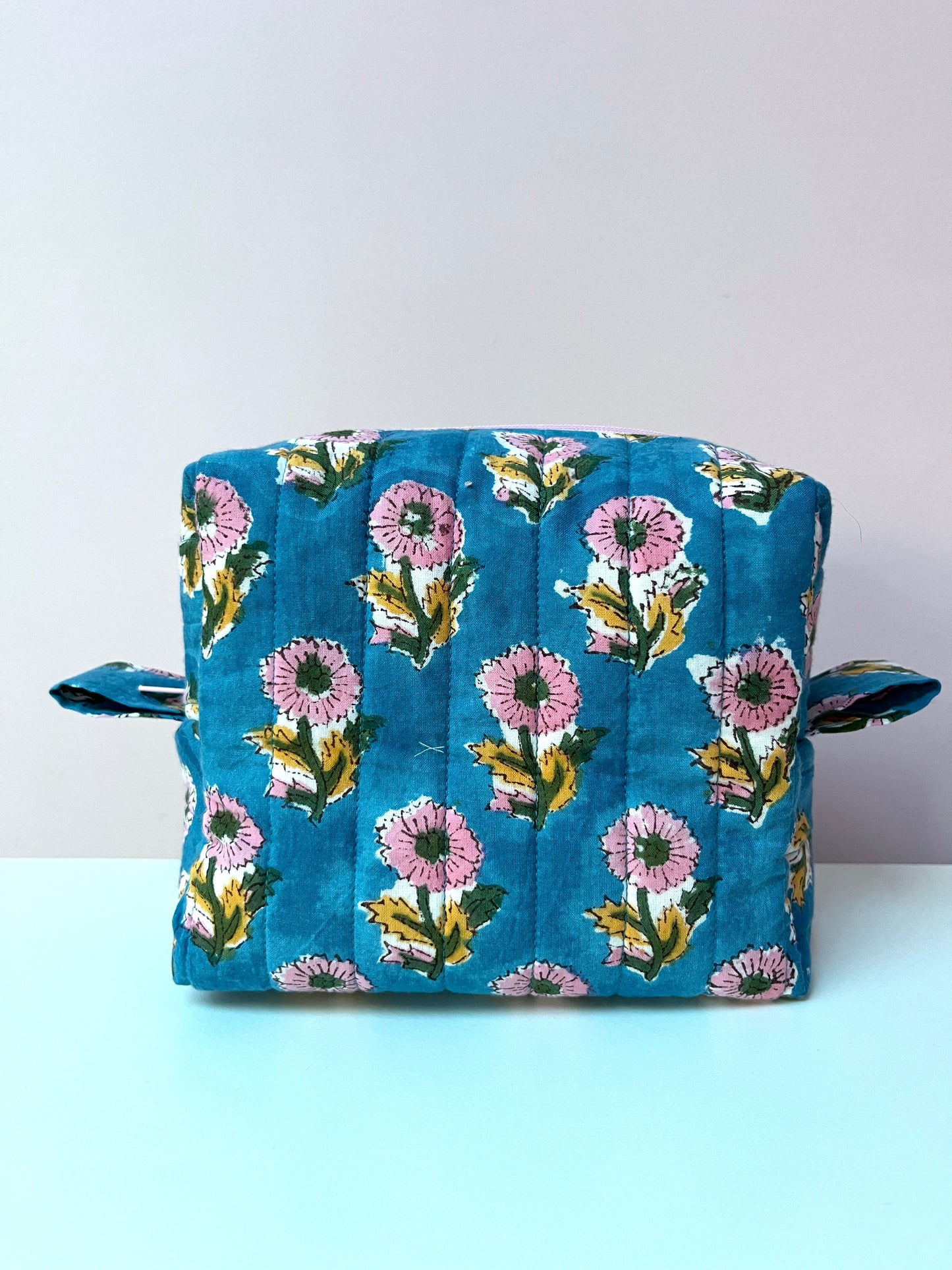 Blue Block Print Small Boxy Pouch | Limited Edition