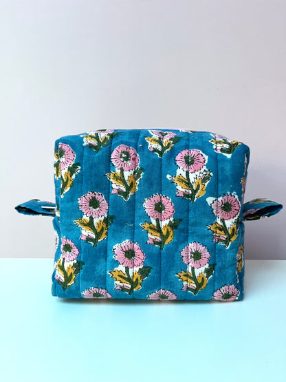 Blue Block Print Small Boxy Pouch | Limited Edition