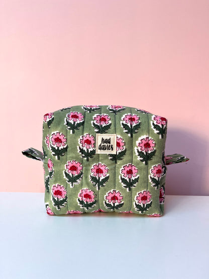 Green Block Print Small Boxy Pouch | Limited Edition