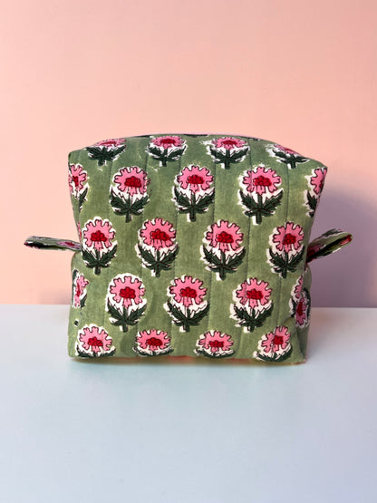 Green Block Print Small Boxy Pouch | Limited Edition