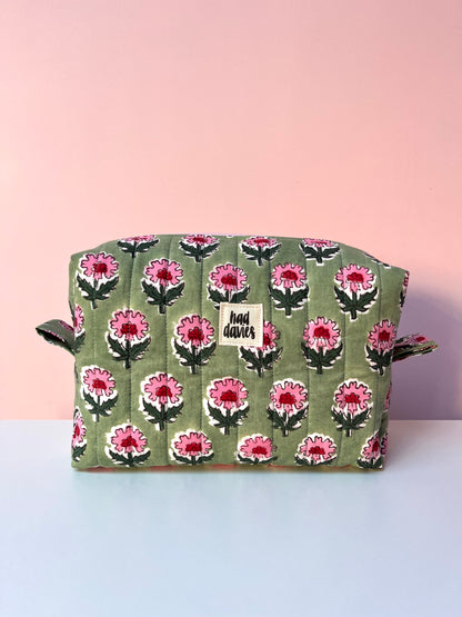 Green Block Print Large Boxy Pouch | Limited Edition