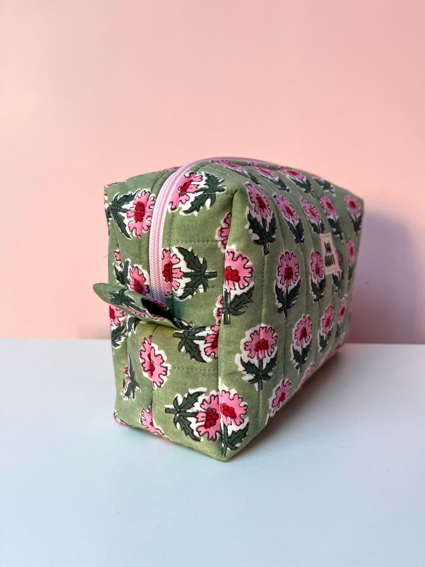 Green Block Print Large Boxy Pouch | Limited Edition