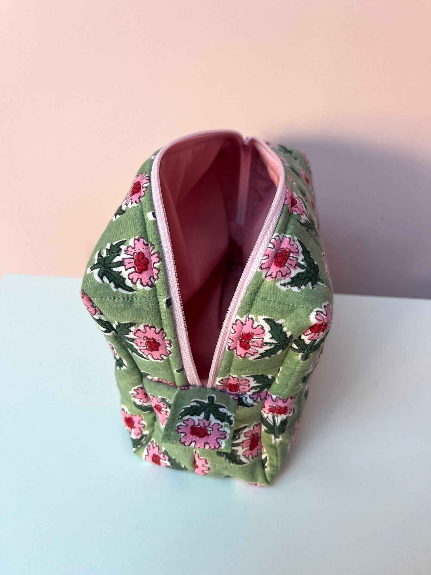 Green Block Print Large Boxy Pouch | Limited Edition