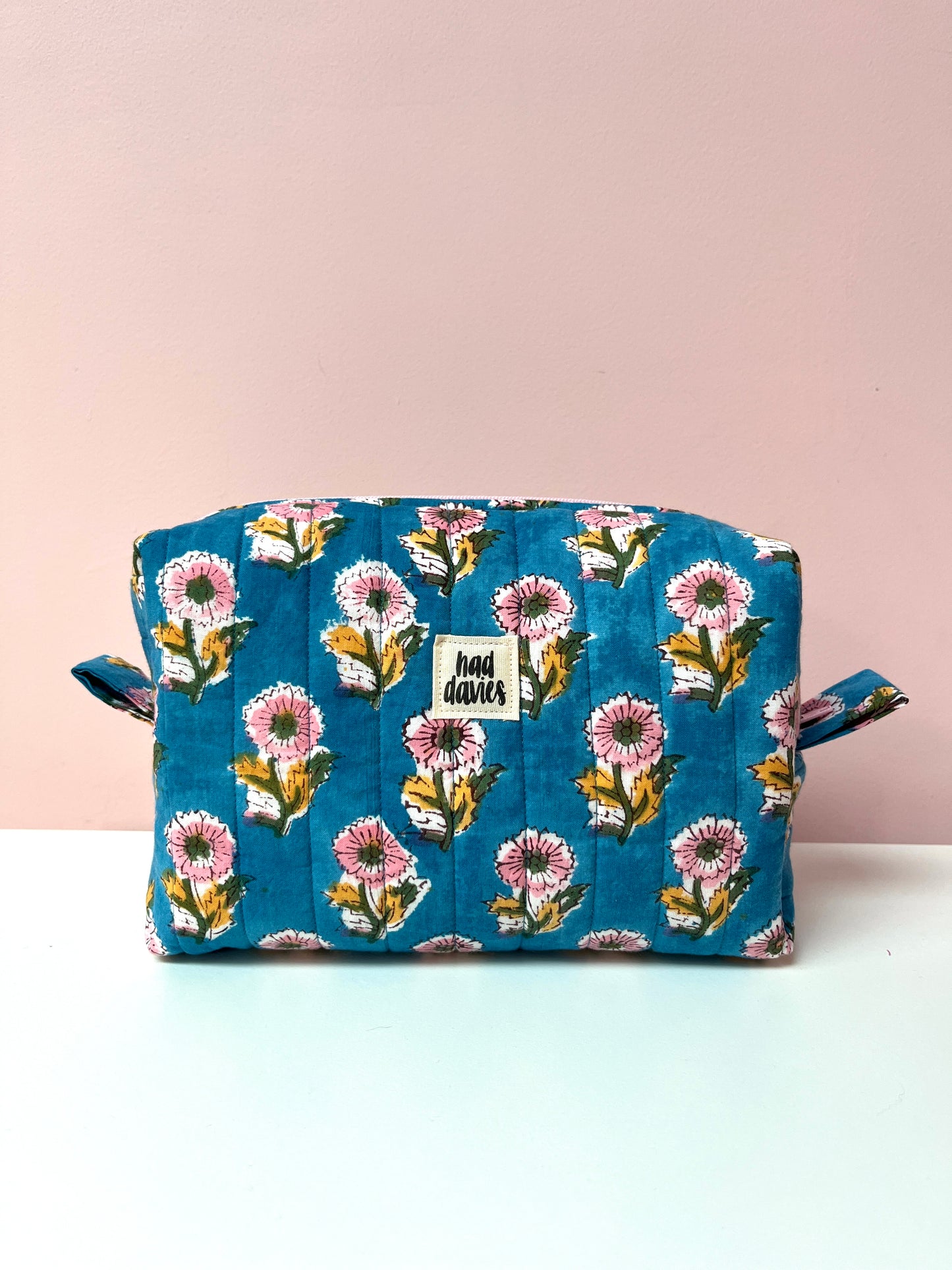 Blue Block Print Large Boxy Pouch | Limited Edition