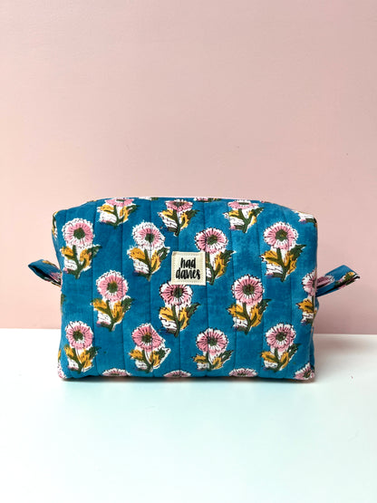 Blue Block Print Large Boxy Pouch | Limited Edition