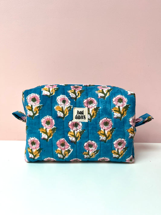 Blue Block Print Large Boxy Pouch | Limited Edition