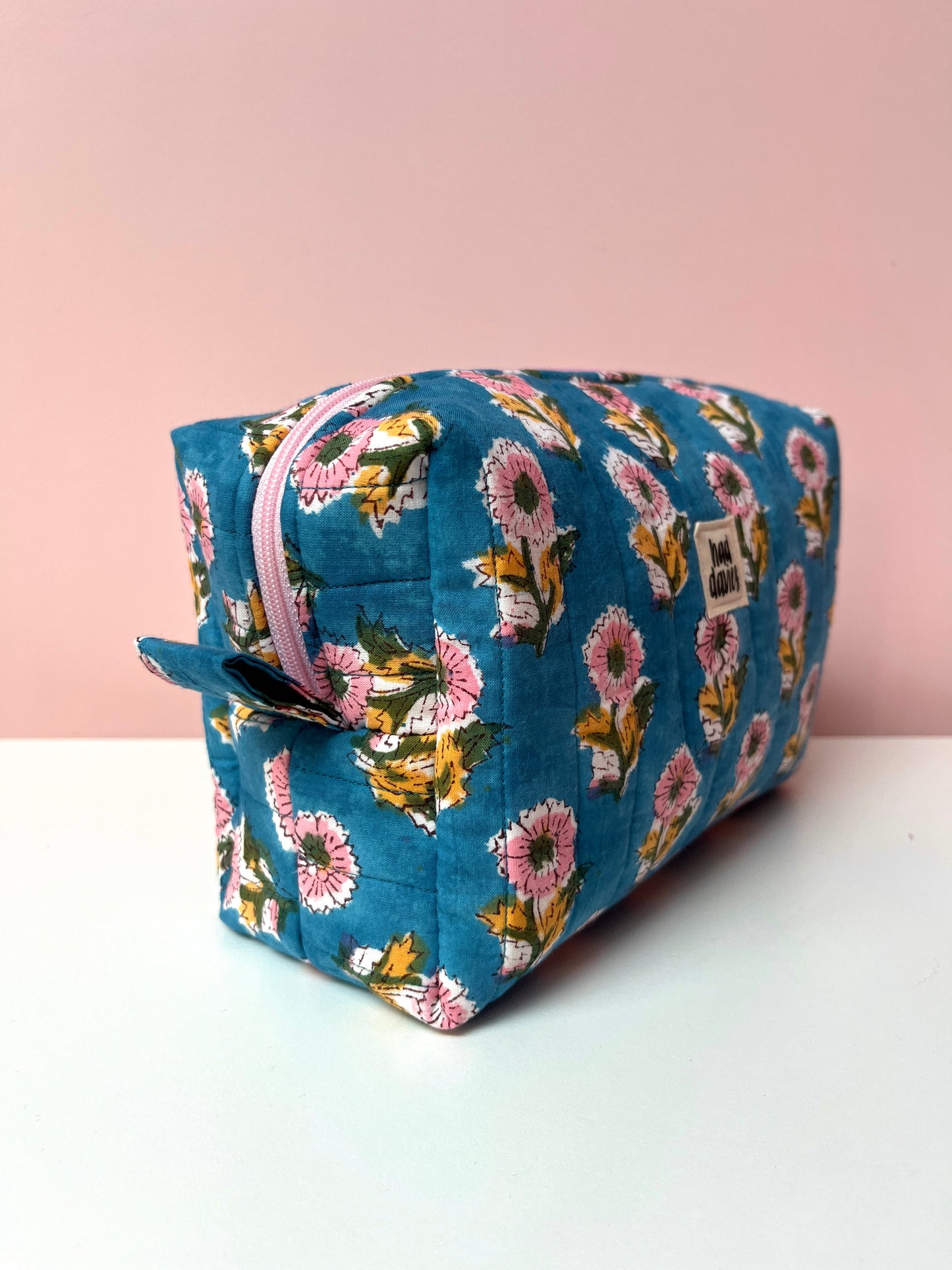 Blue Block Print Large Boxy Pouch | Limited Edition