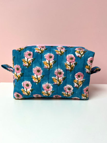 Blue Block Print Large Boxy Pouch | Limited Edition