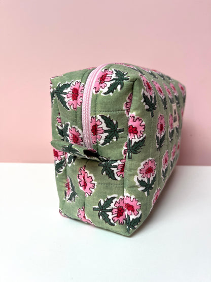 Green Block Print Large Boxy Pouch | Limited Edition