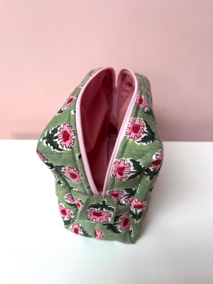 Green Block Print Large Boxy Pouch | Limited Edition