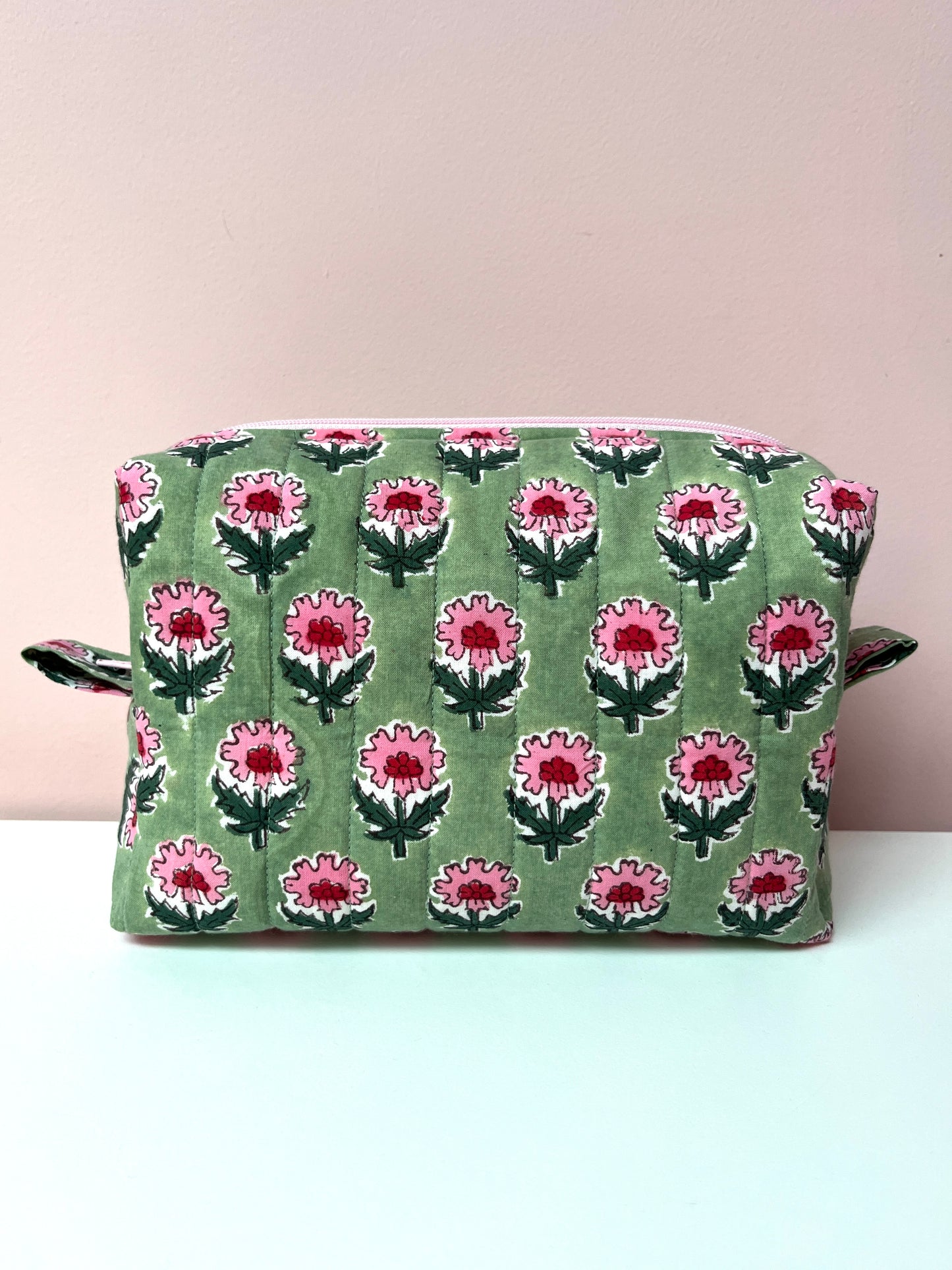 Green Block Print Large Boxy Pouch | Limited Edition