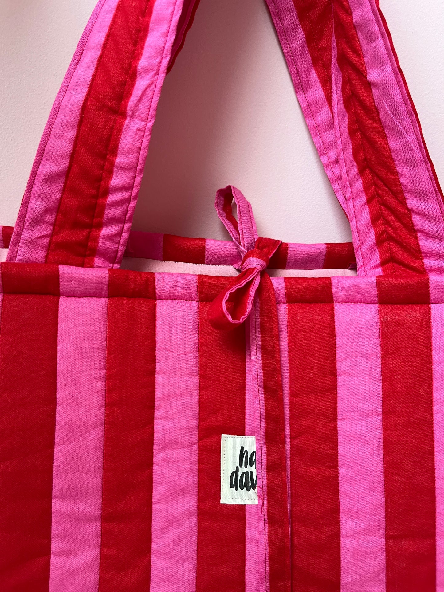 Pink & Red Stripe Oversized Quilted Tote Bag | Limited Edition