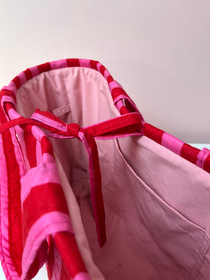 Pink & Red Stripe Oversized Quilted Tote Bag | Limited Edition