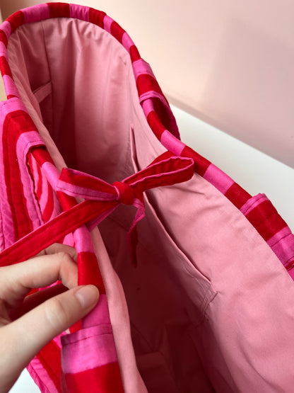 Pink & Red Stripe Oversized Quilted Tote Bag | Limited Edition