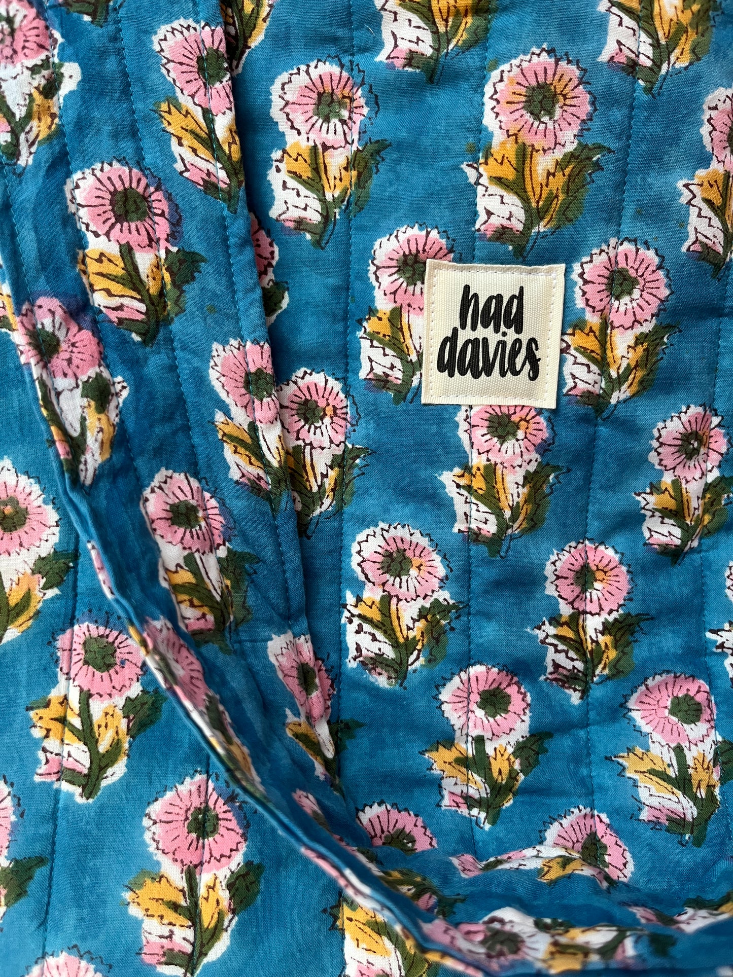 Blue Block Print Oversized Quilted Tote Bag | Limited Edition