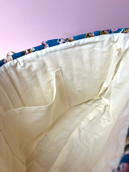 Blue Block Print Oversized Quilted Tote Bag | Limited Edition