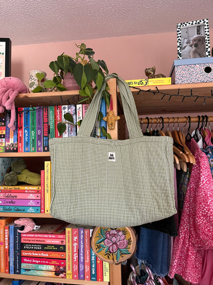 Olive Gingham Oversized Quilted Tote Bag