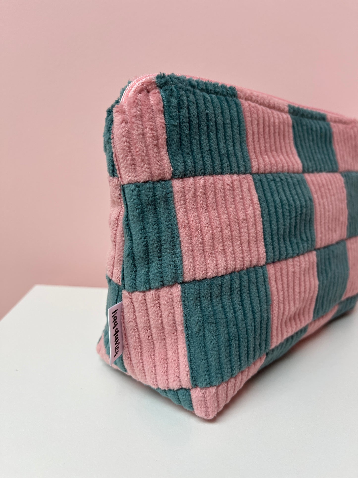 Pink and Seafoam Checkerboard Large Pouch