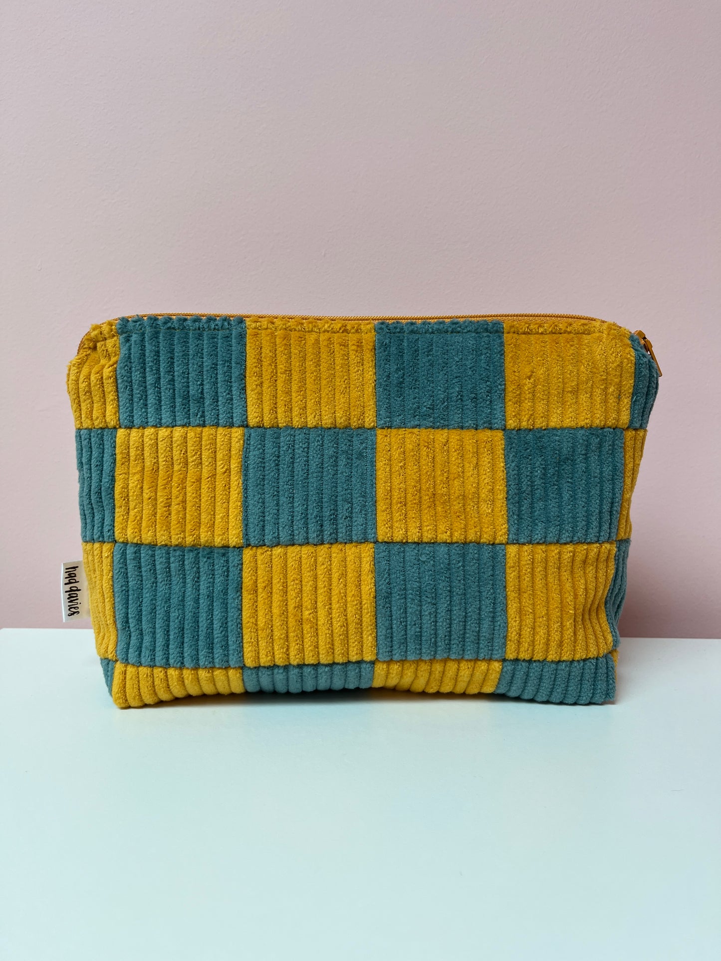 Seafoam and Mustard Checkerboard Large Pouch