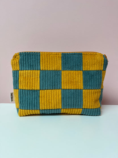 Seafoam and Mustard Checkerboard Large Pouch