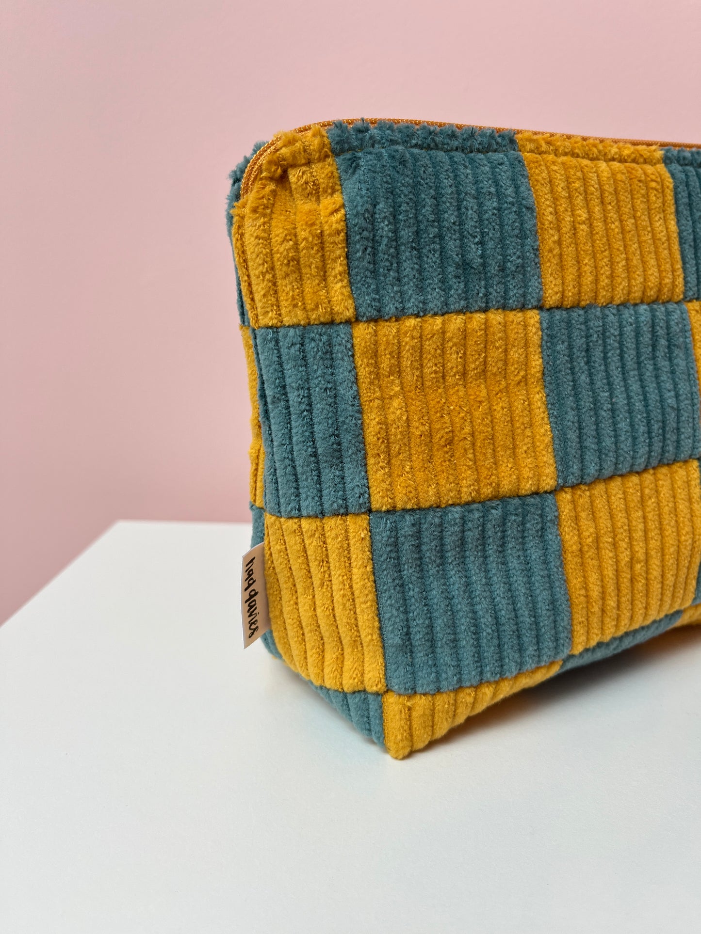 Seafoam and Mustard Checkerboard Large Pouch