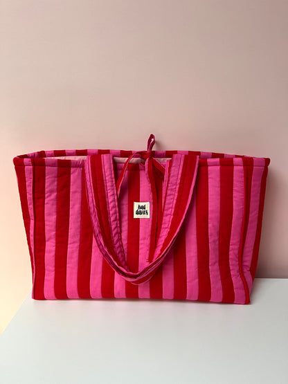 Pink & Red Stripe Oversized Quilted Tote Bag | Limited Edition