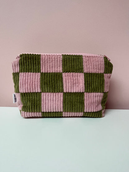 Pink and Green Checkerboard Large Pouch