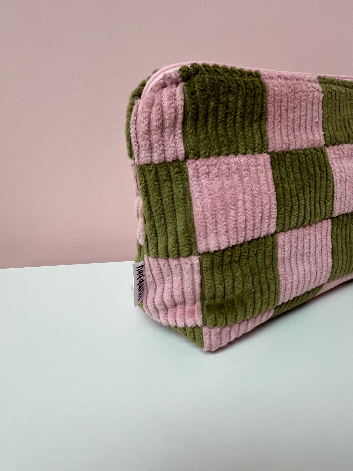 Pink and Green Checkerboard Large Pouch