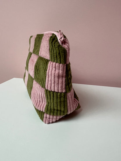 Pink and Green Checkerboard Large Pouch