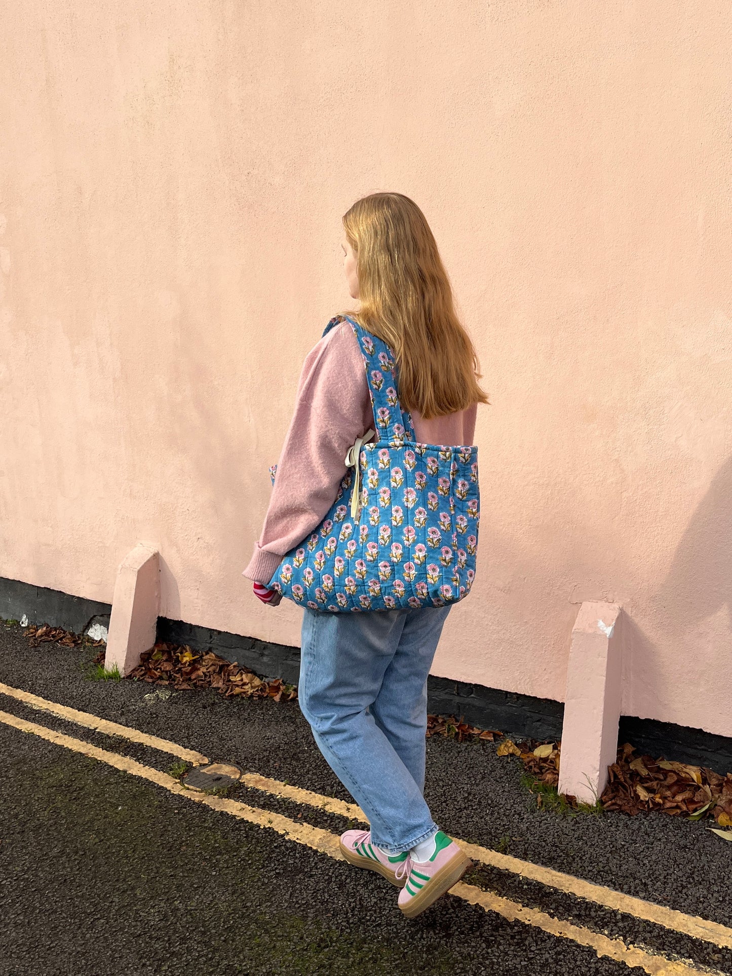 Blue Block Print Oversized Quilted Tote Bag | Limited Edition