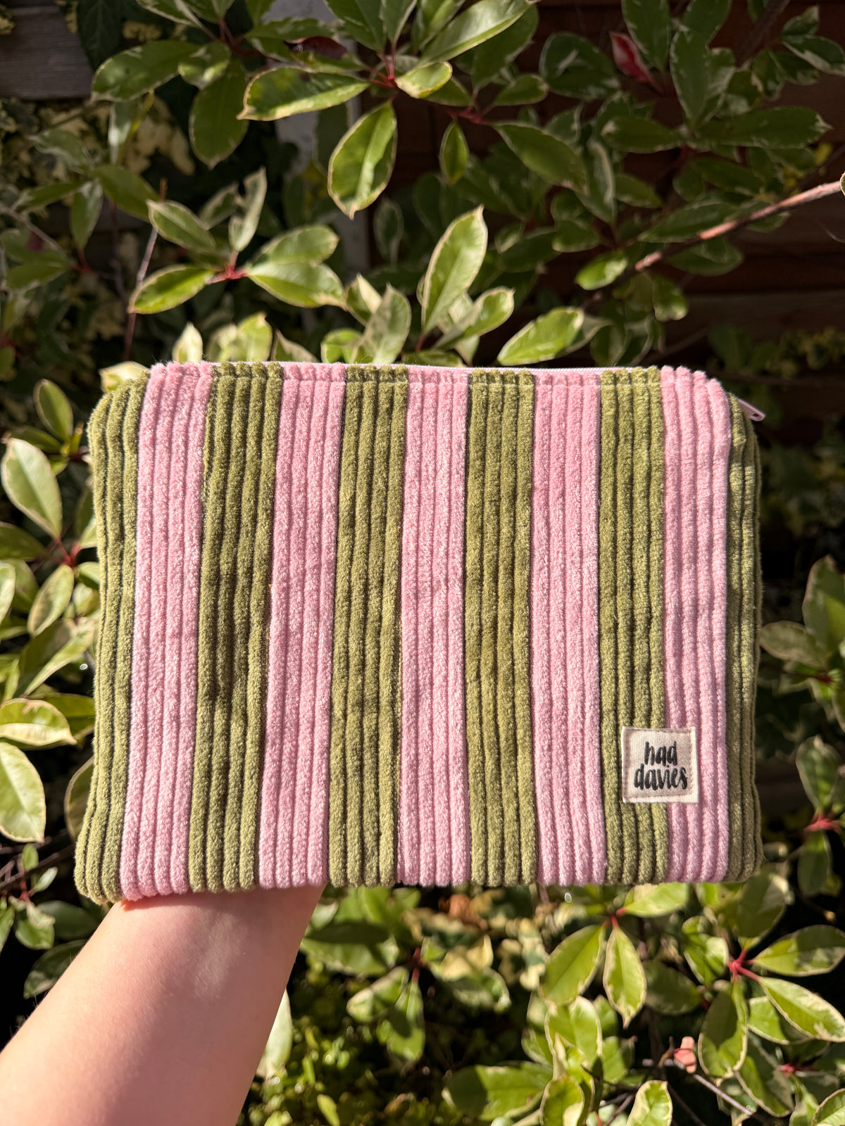 Pink & Green Stripe Medium Flat Pouch | SAMPLE SALE