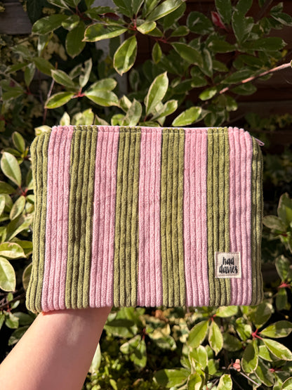 Pink & Green Stripe Medium Flat Pouch | SAMPLE SALE