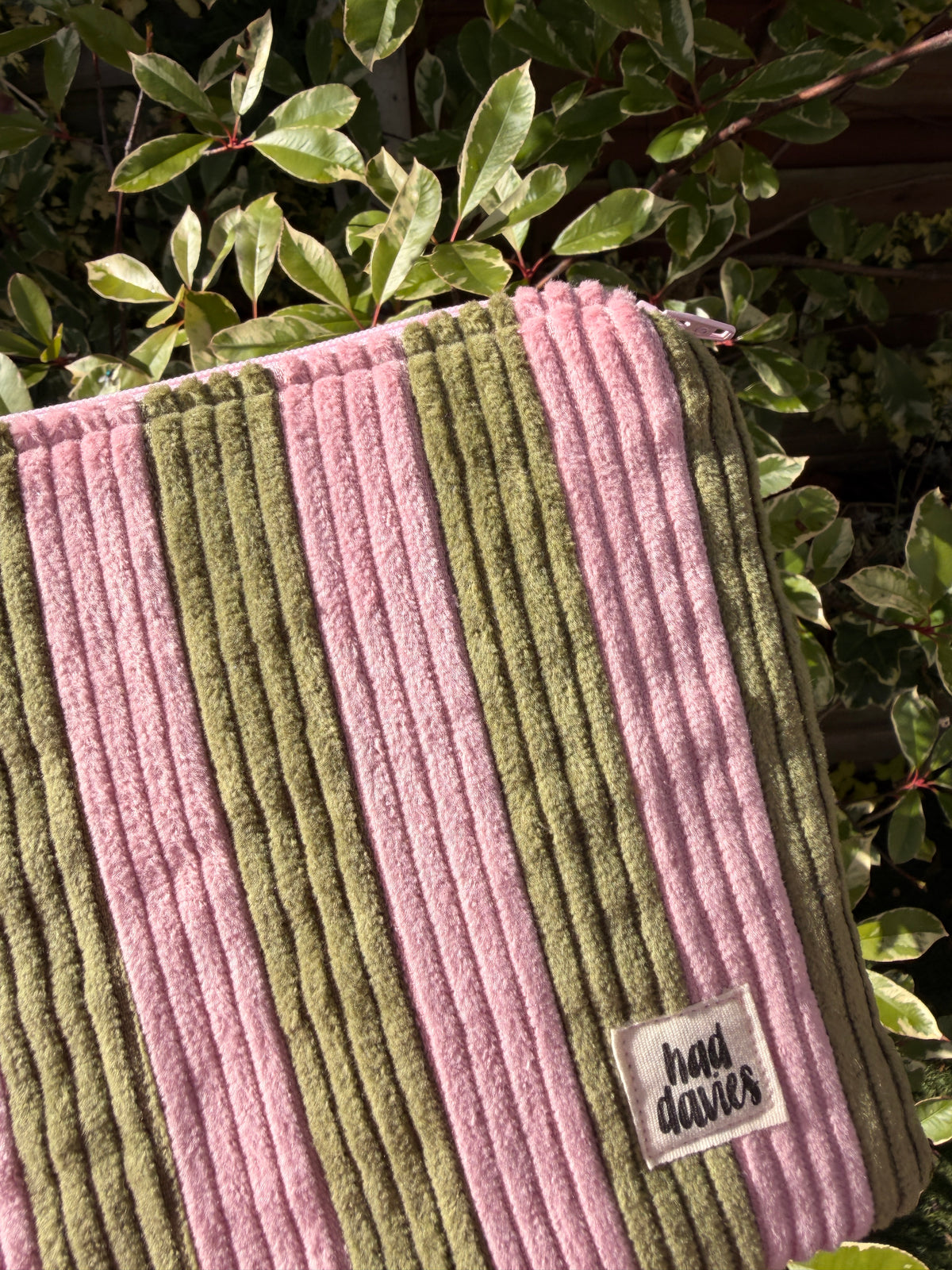 Pink & Green Stripe Medium Flat Pouch | SAMPLE SALE
