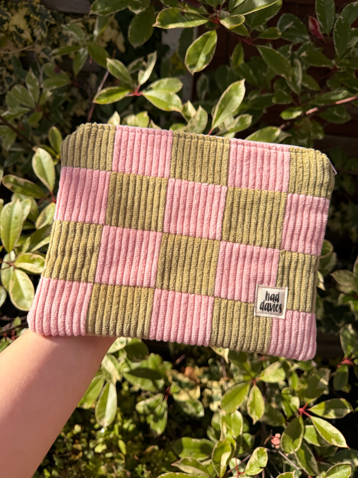 Pink & Green Checkerboard Medium Flat Pouch | SAMPLE SALE