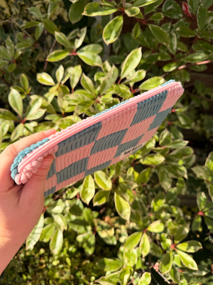 Pink & Seafoam Checkerboard Medium Flat Pouch | SAMPLE SALE