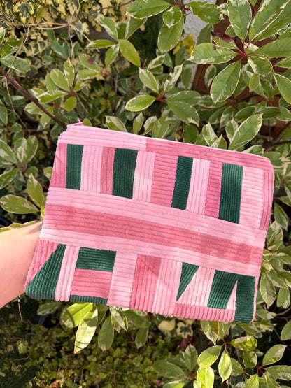 Pink & Green PatchworkLarge Flat Pouch | SAMPLE SALE