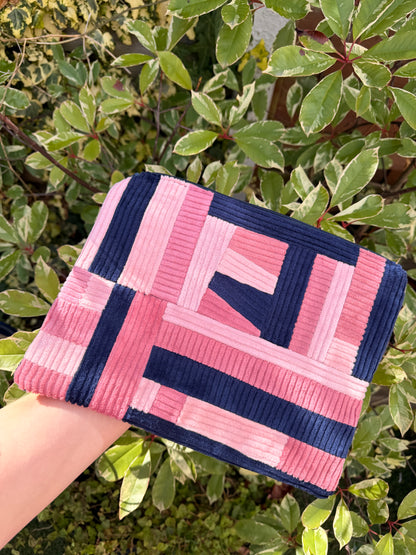 Pink & Navy Patchwork Large Flat Pouch | SAMPLE SALE