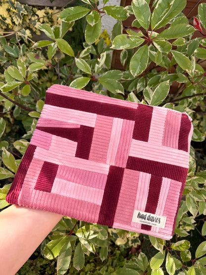 Pink & Burgundy Patchwork Large Flat Pouch | SAMPLE SALE