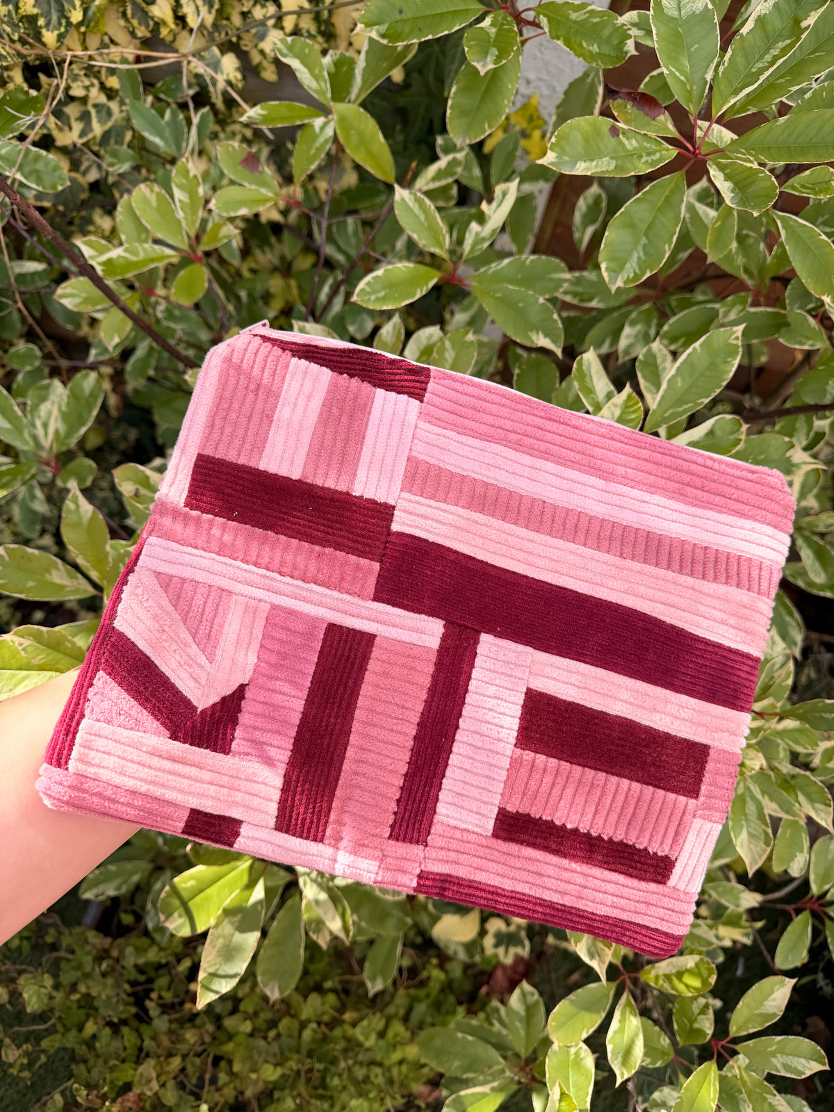 Pink & Burgundy Patchwork Large Flat Pouch | SAMPLE SALE