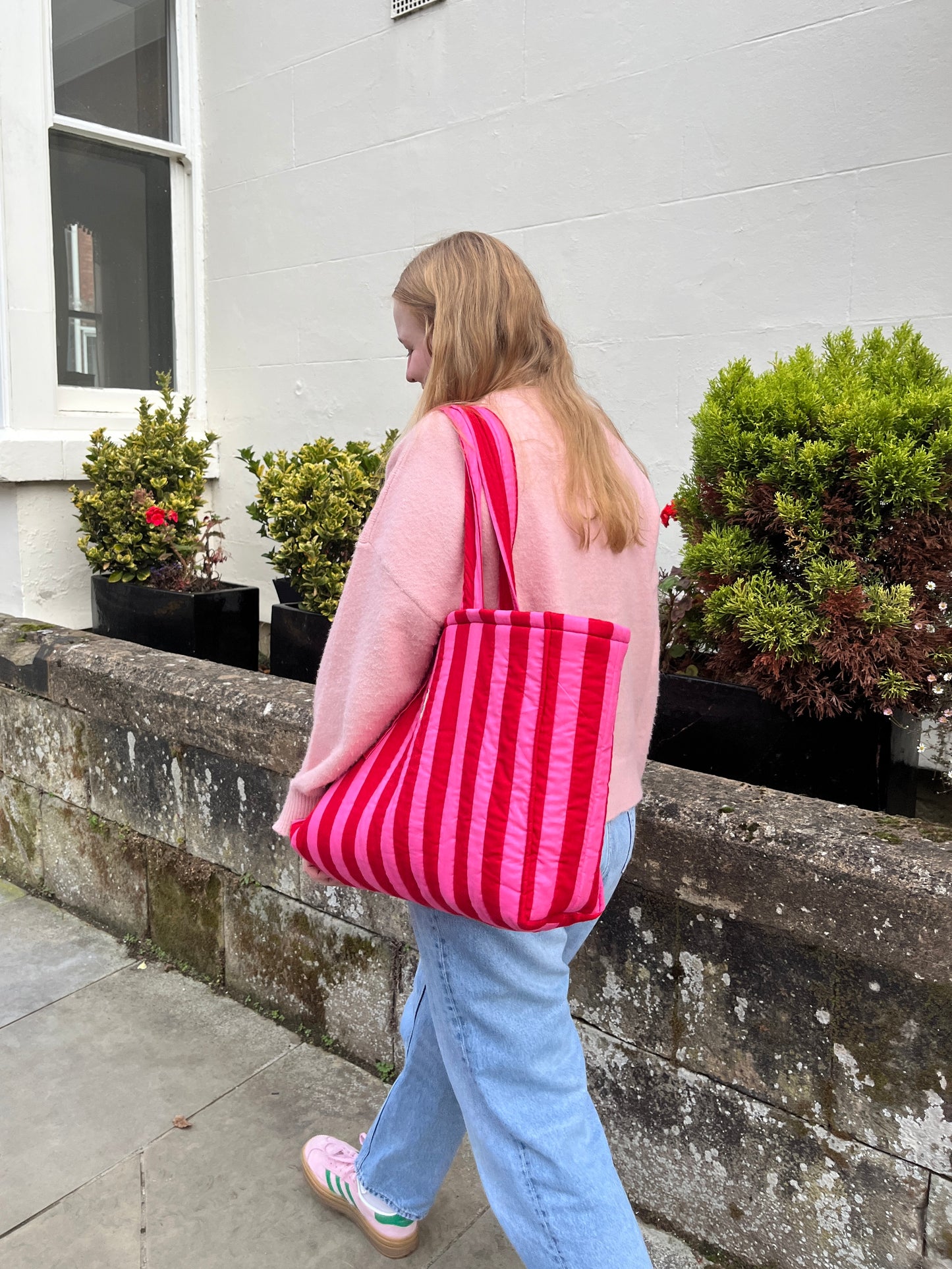 Pink & Red Stripe Oversized Quilted Tote Bag | Limited Edition
