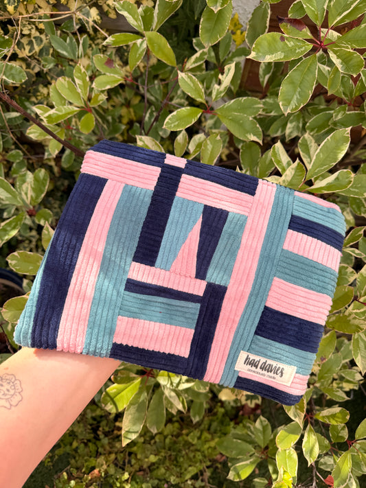 Pink, Seafoam & Navy  Patchwork Large Flat Pouch | SAMPLE SALE