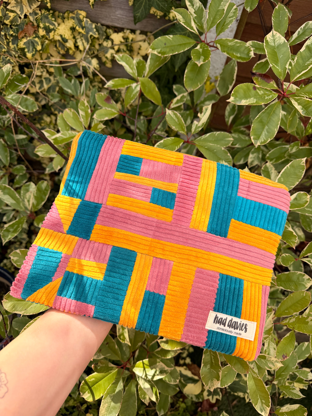 Pink, Mustard & Teal Patchwork Large Flat Pouch | SAMPLE SALE