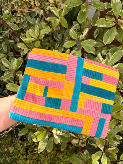 Pink, Mustard & Teal Patchwork Large Flat Pouch | SAMPLE SALE