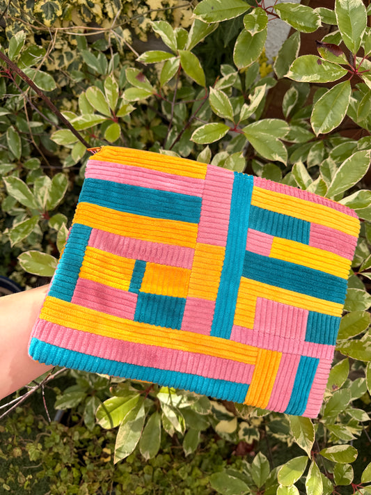 Pink, Mustard & Teal Patchwork Large Flat Pouch | SAMPLE SALE