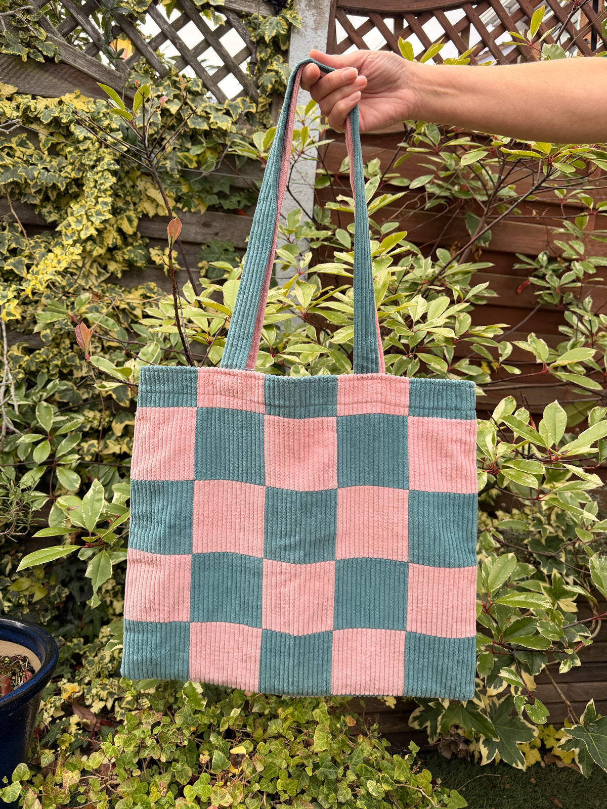 Pink & Seafoam Checkerboard Tote Bag | ARCHIVE SALE