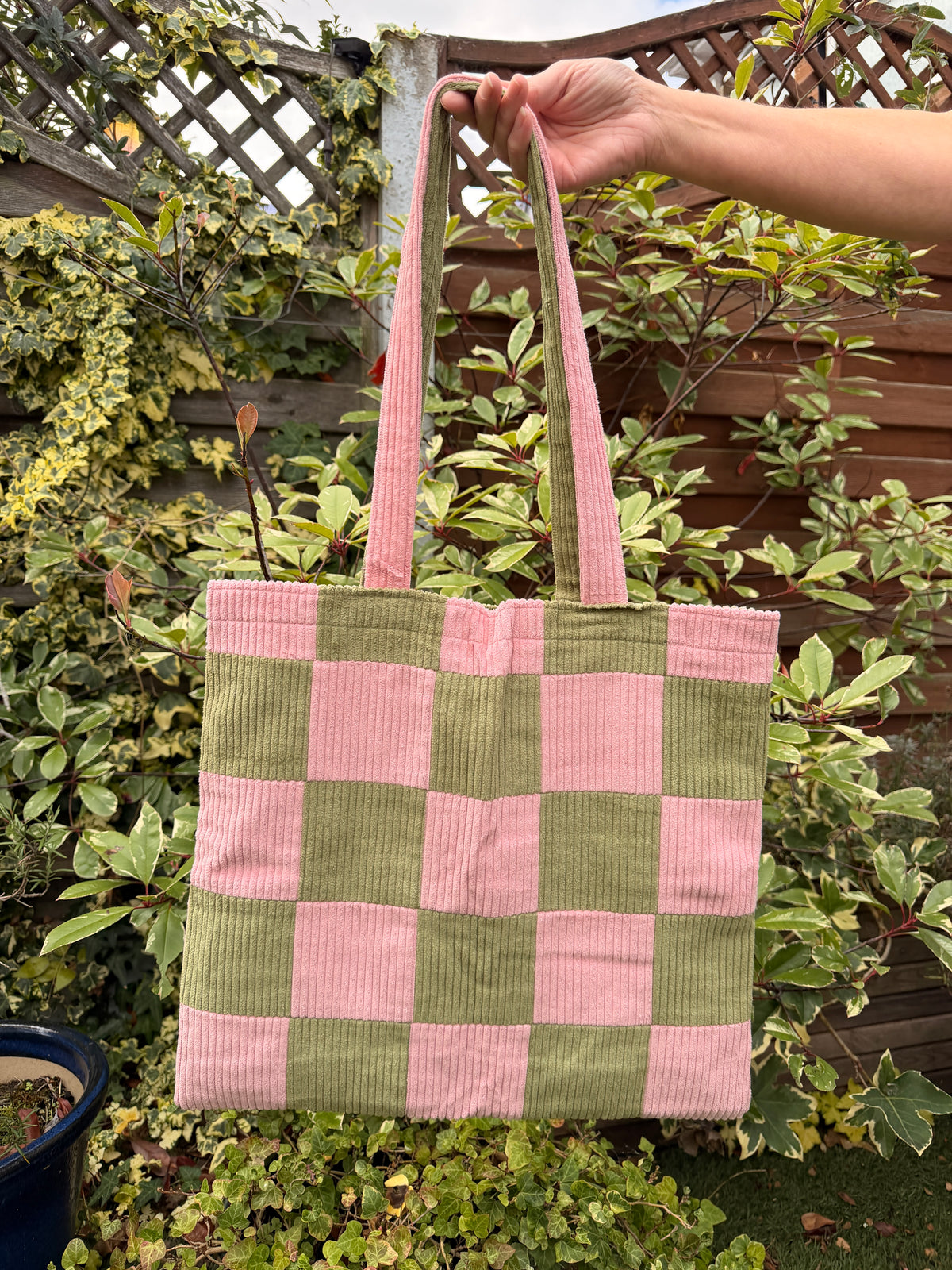 Pink & Green Checkerboard Tote Bag | ARCHIVE SALE