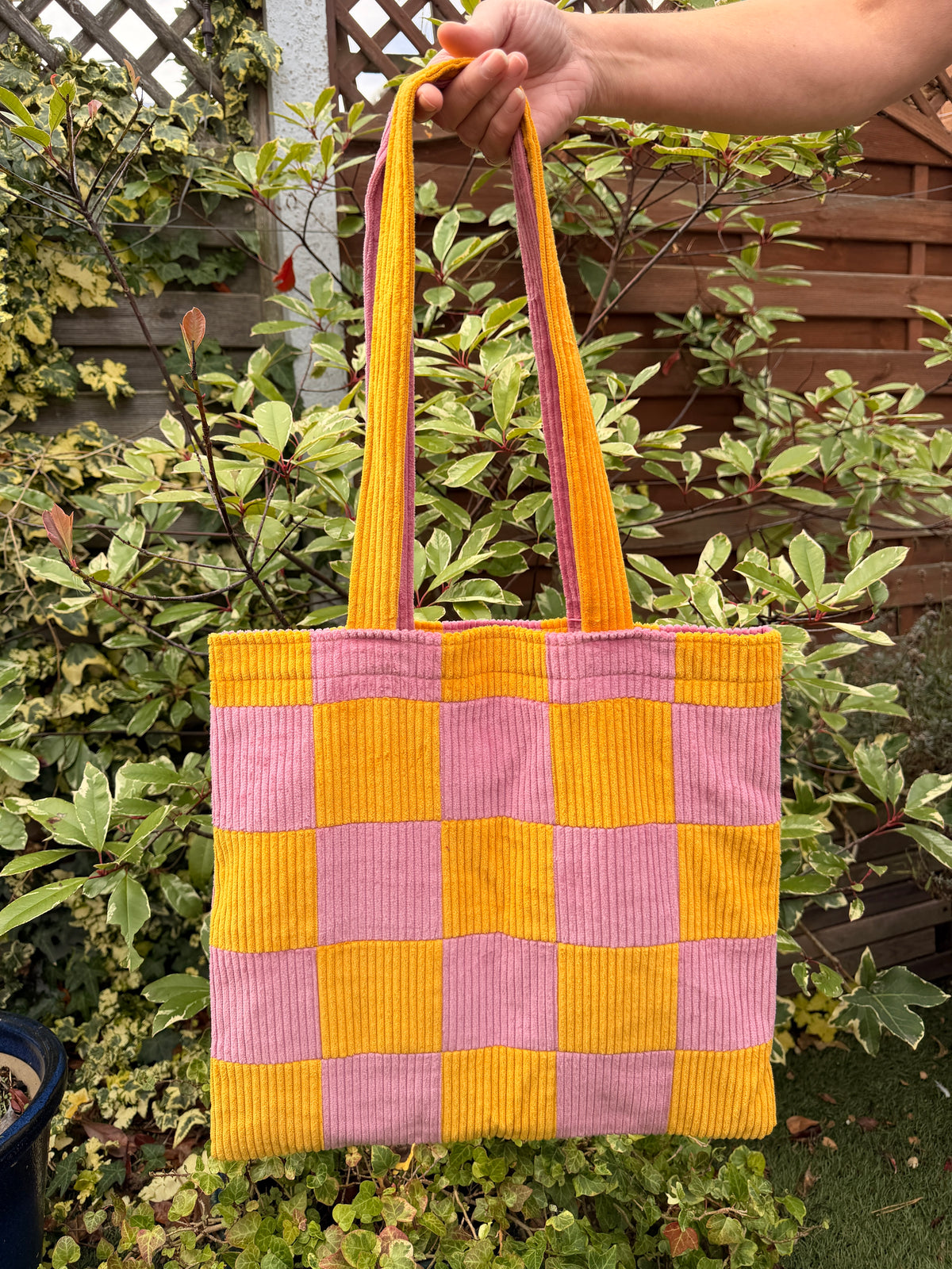 Mustard & Dusty Pink Checkerboard Tote Bag | ARCHIVE SALE
