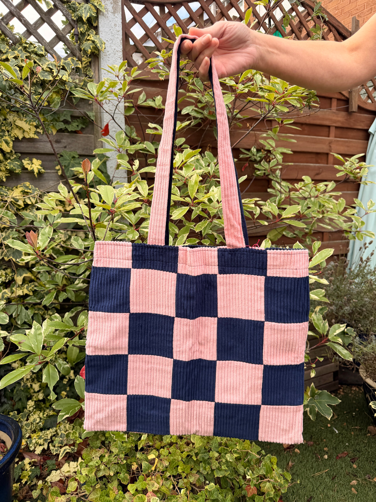 Pink & Navy Checkerboard Tote Bag | ARCHIVE SALE