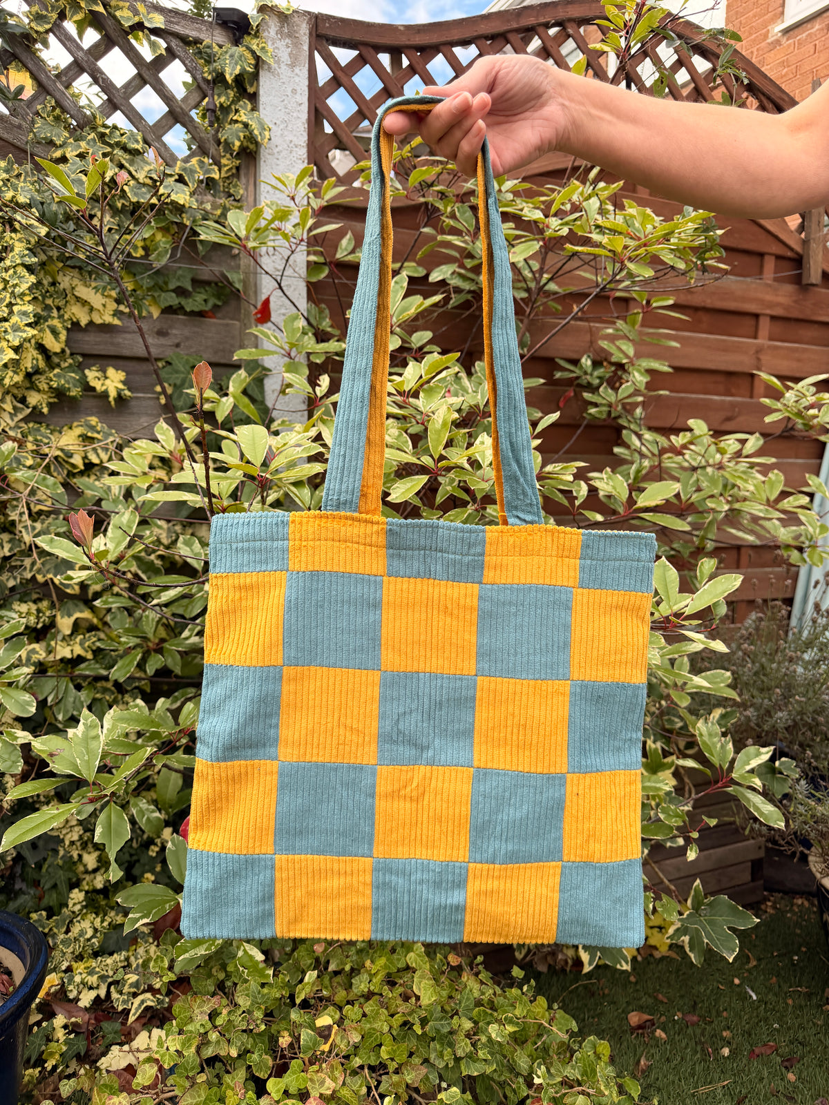 Seafoam & Mustard Checkerboard Tote Bag | ARCHIVE SALE