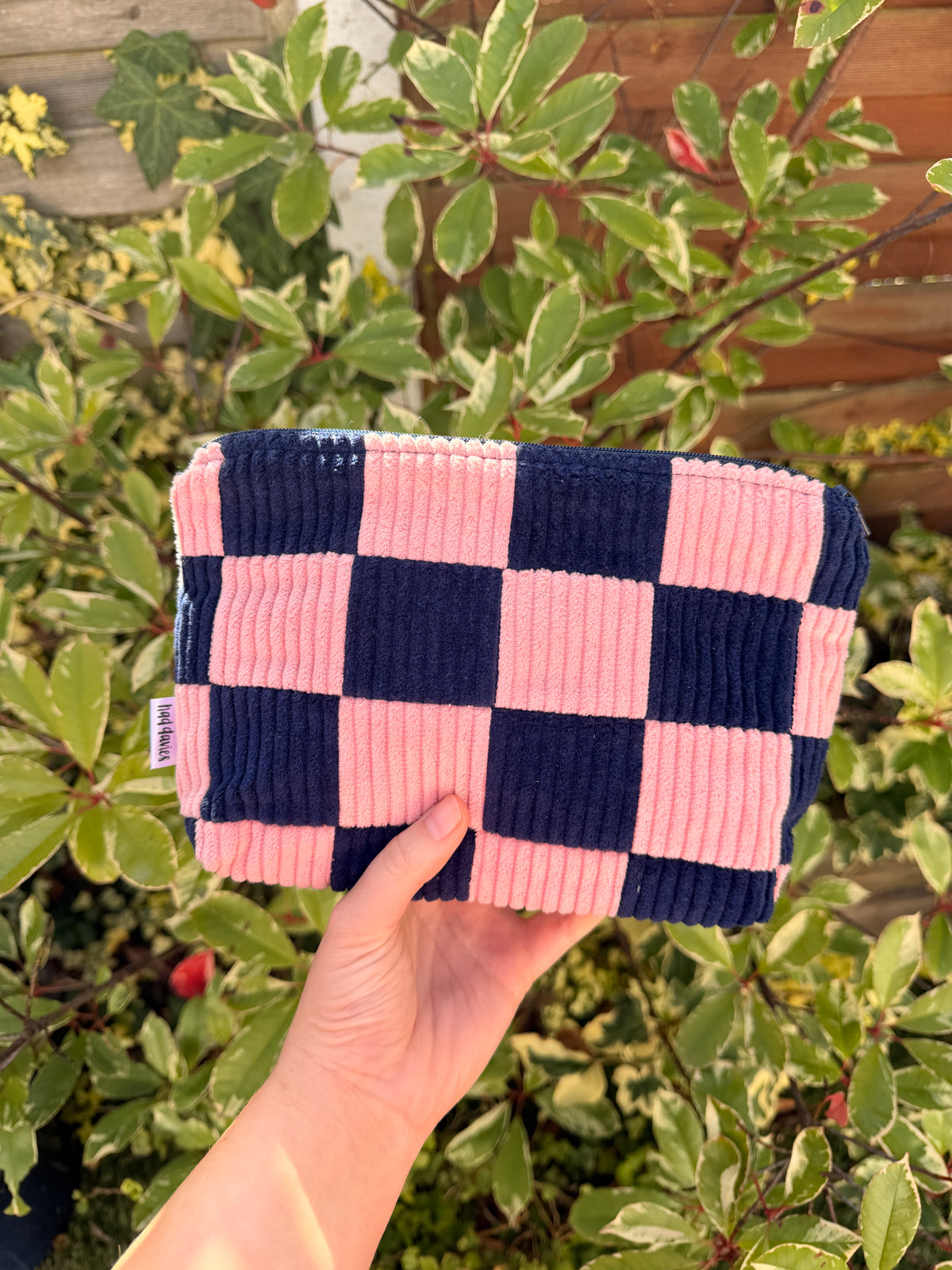 Pink and Navy Checkerboard Large Pouch | ARCHIVE SALE